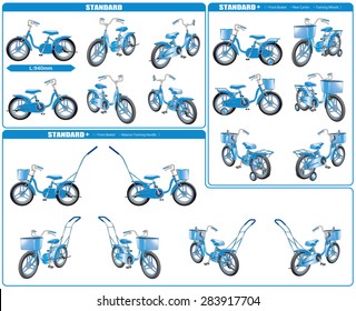 1-[ These were one set of illustrations of the made the bicycle for kids of 12inch size (3 types + Blue colors) .]