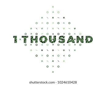 1 thousand banner template. text with paper cut round holes with shadows and memphis pattern