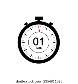 1 timer seconds symbol, 1 sec timer clock icon flat design isolated on white background.