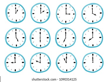 1 to12 o'clocks, showing one hour of the day, Isolated on a white background