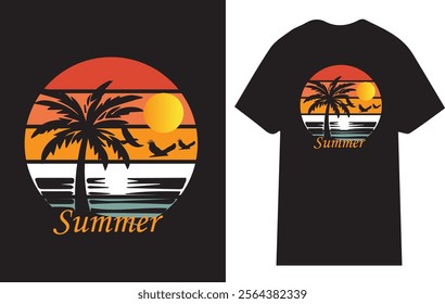 1. Tropical Sunset T-Shirt Design for Summer Vibes
