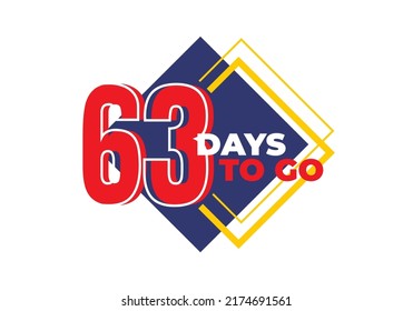 1 until 99 days left sign label vector art illustration with fantastic font and black blue, Red, Yellow color combination in white background