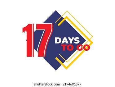 1 until 99 days left sign label vector art illustration with fantastic font and black blue, Red, Yellow color combination in white background
