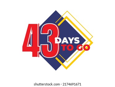 1 until 99 days left sign label vector art illustration with fantastic font and black blue, Red, Yellow color combination in white background