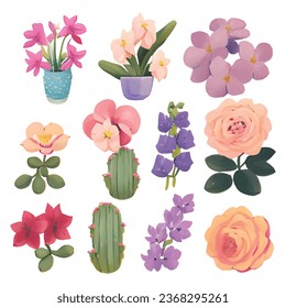 1 conjunto vectorial de varias flores de color acuático con colores brillantes