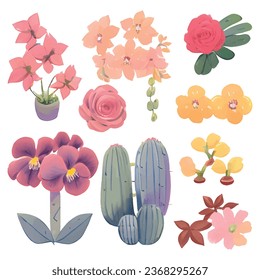 1 conjunto vectorial de varias flores de color acuático con colores brillantes