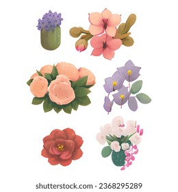 1 conjunto vectorial de varias flores de color acuático con colores brillantes