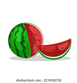 1 Watermelon, Cut Into Pieces Until You See Red Watermelon Flesh.Isolated Vector Illustration On A White Background.