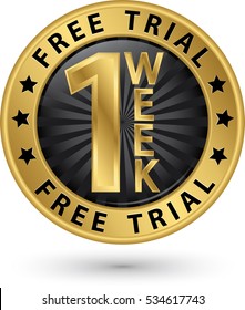 1 week free trial golden label, vector illustration 