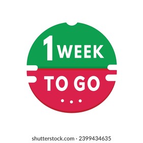 1 week to go banner, design sticker icon. count time sale or promo for websites, landing page or advertising. Flat style Vector template isolated on white background.