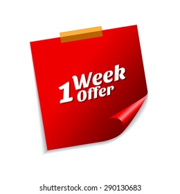 1 Week Offer Red Sticky Notes Vector Icon Design