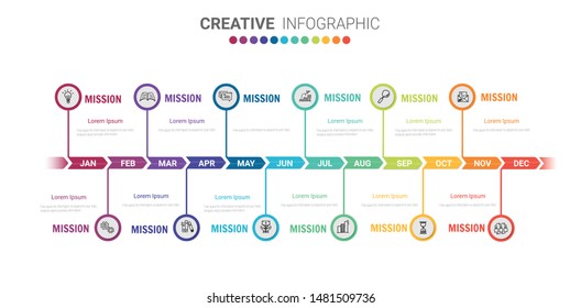 1 year, 12 months, infographics month planner design vector 12 steps and Presentation business can be used for Business concept with 12 options, steps or processes. 