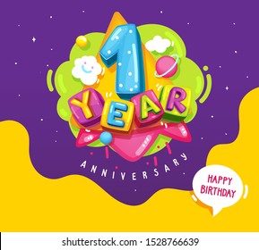 1 Year Anniversary Cartoon Kids Illustration Stock Vector (Royalty Free ...