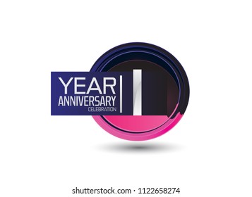 1 year anniversary celebration with circle purple color isolated on white background for celebration event