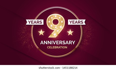 1 year anniversary celebration design template with gold glitter effect.
