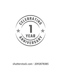 1 Year Anniversary Celebration Emblem Badge with Gray Color for Celebration Event, Wedding, Greeting card, and Invitation Isolated on White Background
