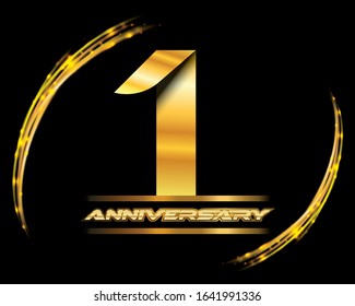 1 year anniversary celebration. Anniversary logo elegance golden color isolated on black background, vector design.