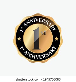 1 Year Anniversary Celebration. Anniversary logo with circle and elegance golden color isolated on black background, vector design