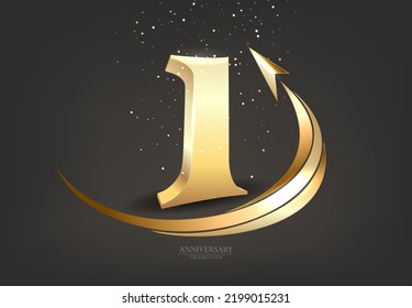1 year anniversary celebration. Anniversary logo with ring and elegance golden color isolated on black background, vector design for celebration, invitation card, and greeting card