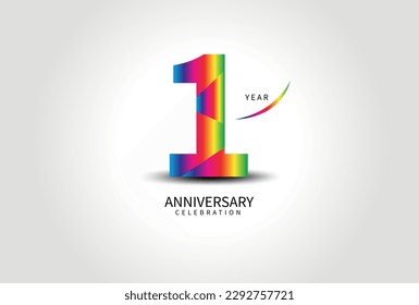 1 Year Anniversary Celebration Logo colorful vector, 1 Number Design, 1st Birthday Logo, Logotype Number, Vector Anniversary For Celebration, Invitation Card, Greeting Card. logo number Anniversary