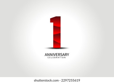 1 Year Anniversary Celebration Logo red vector, 1 Number Design, 1st Birthday Logo, Logotype Number, Vector Anniversary For Celebration, Invitation Card, Greeting Card. logo number Anniversary