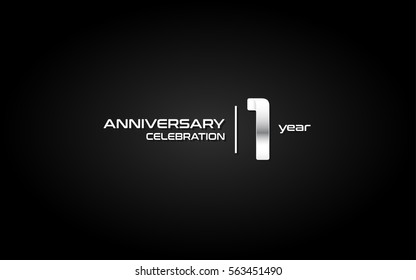 1 Year Anniversary Celebration Logo, White , Isolated on Dark  Background