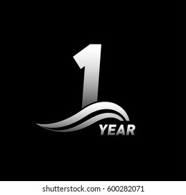 1 Year Anniversary Celebration logo Design. black and white color