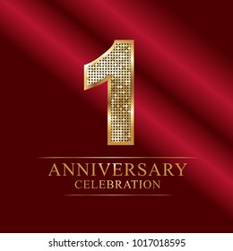 1 year anniversary celebration logotype red background.