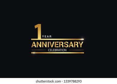 1 year anniversary celebration logotype. anniversary logo with golden and Spark light white color isolated on black background, vector design for celebration, invitation card greeting card-Vector