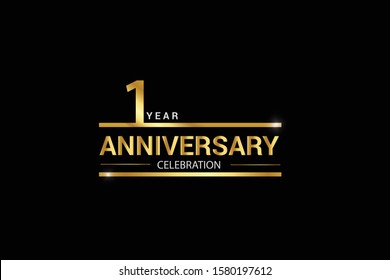 1 year anniversary celebration logotype. anniversary logo with golden and Spark light white color isolated on black background, vector design for celebration, invitation and greeting card - vector