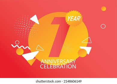 1 year anniversary celebration logotype. anniversary logo with orange and white color isolated on black background, vector design for celebration, invitation card, and greeting card - Vector