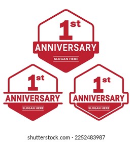 1 year anniversary celebration logotype. 1st anniversary logo collection. Set of anniversary design template. Vector and illustration.