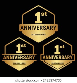 1 year anniversary celebration logotype. 1st anniversary logo collection. Set of anniversary design template. Vector and illustration.