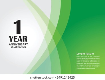 1 year anniversary celebration logotype on green background for poster, banner, leaflet, flyer, brochure, web, invitations or greeting card, 1 number design, 1st Birthday invitation, anniversary logo