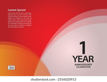 1 year anniversary celebration logotype on red background for poster, banner, leaflet, flyer, brochure, web, invitations or greeting card, 1 number design, 1st Birthday invitation, anniversary logo