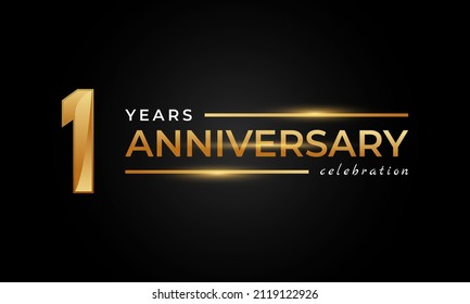 1 Year Anniversary Celebration with Shiny Golden and Silver Color for Celebration Event, Wedding, Greeting card, and Invitation Isolated on Black Background