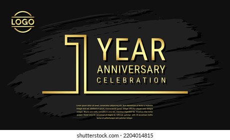 1 año de celebración, diseño de plantilla de celebración de aniversario con color dorado aislado en fondo de pincel negro. ilustración de plantilla de vector