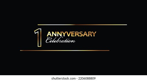 1 Year Anniversary celebration Vector Design. 1st Anniversary celebration. Gold Luxury Banner of 1st Anniversary celebration. First celebration card. Vector anniversary