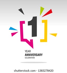 1 Year Anniversary colorful white modern logo icon banner