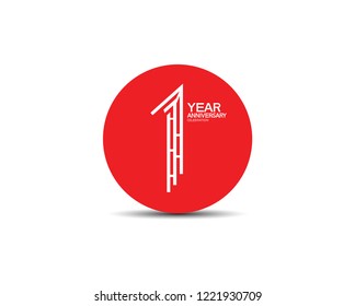 1 year anniversary design with labyrinth style inside red circle for celebration  