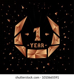 1 year anniversary design template. Low poly design.