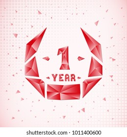 1 year anniversary design template. Low poly design.