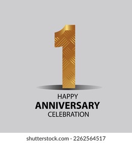 1 year anniversary, Gold shiny metallic numbers set, gold font sign isolated on gray background. Luxury fashion typography design for decoration, web, design, advertising. Vector illustration