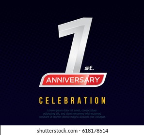 1 year anniversary invitation card, celebration template design, 1st anniversary logo, dark blue background, vector illustration