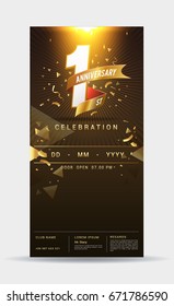 1 year anniversary invitation card - shiny gold celebration template design ,vector illustration