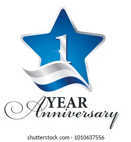1 year anniversary isolated blue star flag logo icon