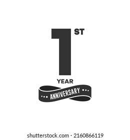 1 year anniversary logo with black color for booklet, leaflet, magazine, brochure poster, banner, web, invitation or greeting card. Vector illustrations.