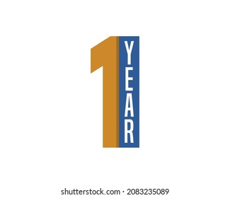 1 year anniversary logo design. Birthday number with simple style and two colors, blue and gold. Elegant and minimal