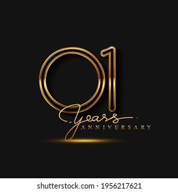 1 Year Anniversary Logo Golden Colored isolated on black background, vector design for greeting card and invitation card