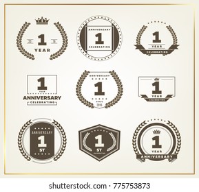 1 year anniversary logo set. Vector illustration.